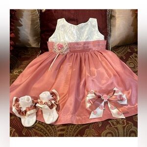 Kids dress size 6 months with ribboned socks and bow price is firm